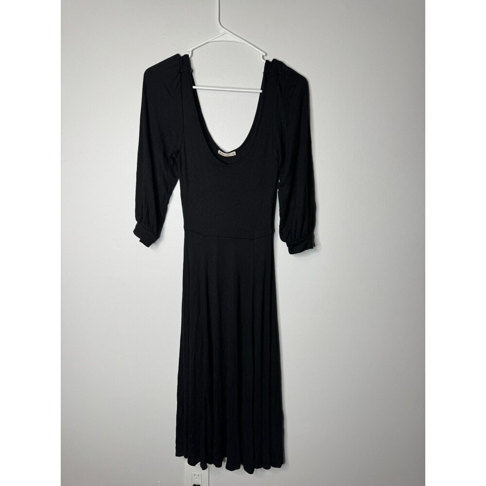 MARINE LAYER Lexi Rib Midi Dress Black Fit & Flare Long Sleeve Sz XS